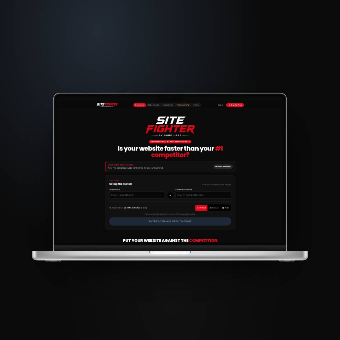 Site Fighter website comparison platform mockup built by Swift7
